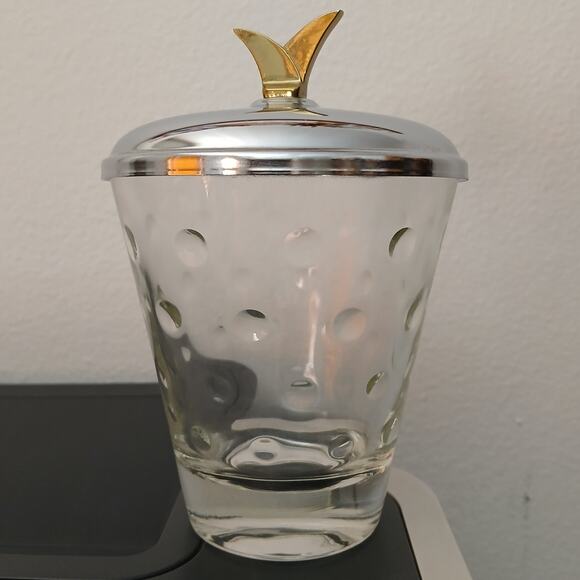 Kromex Polka Dot Glass Jar with Lid 4" strawberry Vintage 50s MCM preserves - Picture 1 of 16